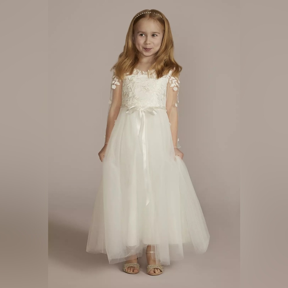 3D Floral Lace Appliqué Flower Girl Dress